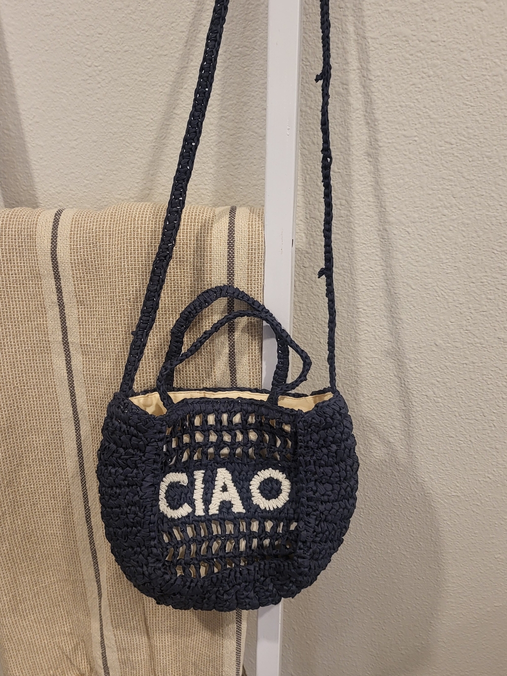 Navy Crochet 'CIAO' Crossbody Bag